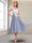 A-Line/Princess Cap Sleeves V-Neck Tea-Length Mother of the Bride with Appliques
