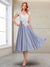A-Line/Princess Cap Sleeves V-Neck Tea-Length Mother of the Bride with Appliques