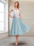 A-Line/Princess Cap Sleeves V-Neck Tea-Length Mother of the Bride with Appliques