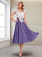 A-Line/Princess Cap Sleeves V-Neck Tea-Length Mother of the Bride with Appliques