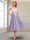 A-Line/Princess Cap Sleeves V-Neck Tea-Length Mother of the Bride with Appliques