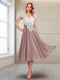 A-Line/Princess Cap Sleeves V-Neck Tea-Length Mother of the Bride with Appliques
