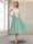 A-Line/Princess Cap Sleeves V-Neck Tea-Length Mother of the Bride with Appliques