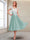 A-Line/Princess Cap Sleeves V-Neck Tea-Length Mother of the Bride with Appliques