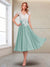 A-Line/Princess Cap Sleeves V-Neck Tea-Length Mother of the Bride with Appliques