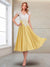 A-Line/Princess Cap Sleeves V-Neck Tea-Length Mother of the Bride with Appliques