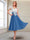 A-Line/Princess Cap Sleeves V-Neck Tea-Length Mother of the Bride with Appliques