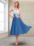 A-Line/Princess Cap Sleeves V-Neck Tea-Length Mother of the Bride with Appliques