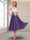 A-Line/Princess Cap Sleeves V-Neck Tea-Length Mother of the Bride with Appliques