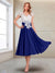 A-Line/Princess Cap Sleeves V-Neck Tea-Length Mother of the Bride with Appliques