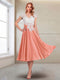 A-Line/Princess Cap Sleeves V-Neck Tea-Length Mother of the Bride with Appliques