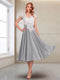 A-Line/Princess Cap Sleeves V-Neck Tea-Length Mother of the Bride with Appliques