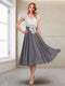 A-Line/Princess Cap Sleeves V-Neck Tea-Length Mother of the Bride with Appliques