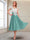 A-Line/Princess Cap Sleeves V-Neck Tea-Length Mother of the Bride with Appliques