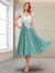 A-Line/Princess Cap Sleeves V-Neck Tea-Length Mother of the Bride with Appliques