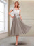 A-Line/Princess Cap Sleeves V-Neck Tea-Length Mother of the Bride with Appliques