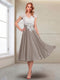 A-Line/Princess Cap Sleeves V-Neck Tea-Length Mother of the Bride with Appliques