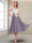 A-Line/Princess Cap Sleeves V-Neck Tea-Length Mother of the Bride with Appliques