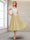 A-Line/Princess Cap Sleeves V-Neck Tea-Length Mother of the Bride with Appliques
