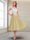A-Line/Princess Cap Sleeves V-Neck Tea-Length Mother of the Bride with Appliques