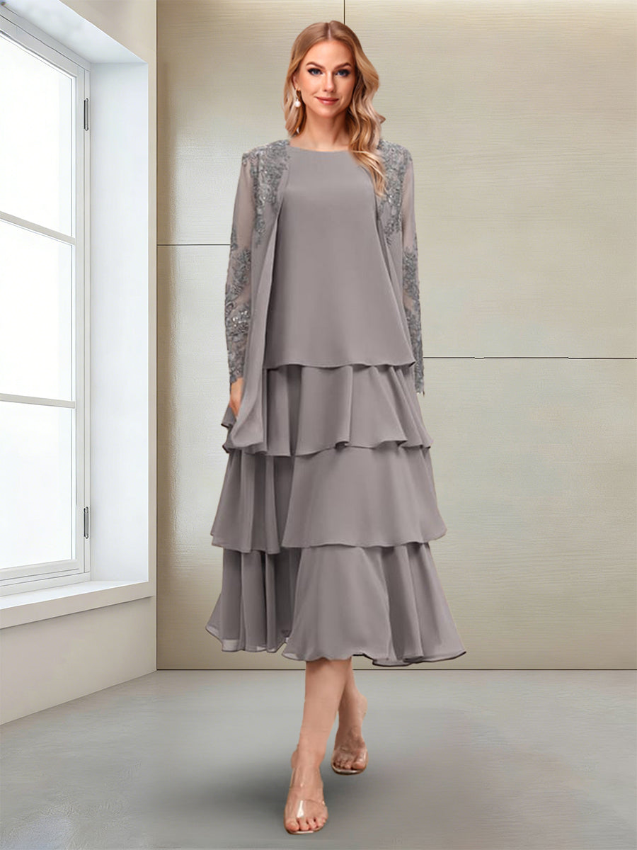 A-Line/Princess Scoop Long Sleeves Mother of the Bride Dresses with Appliques &amp; Ruffles