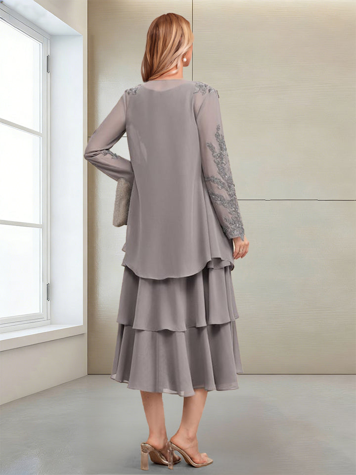 A-Line/Princess Scoop Long Sleeves Mother of the Bride Dresses with Appliques &amp; Ruffles