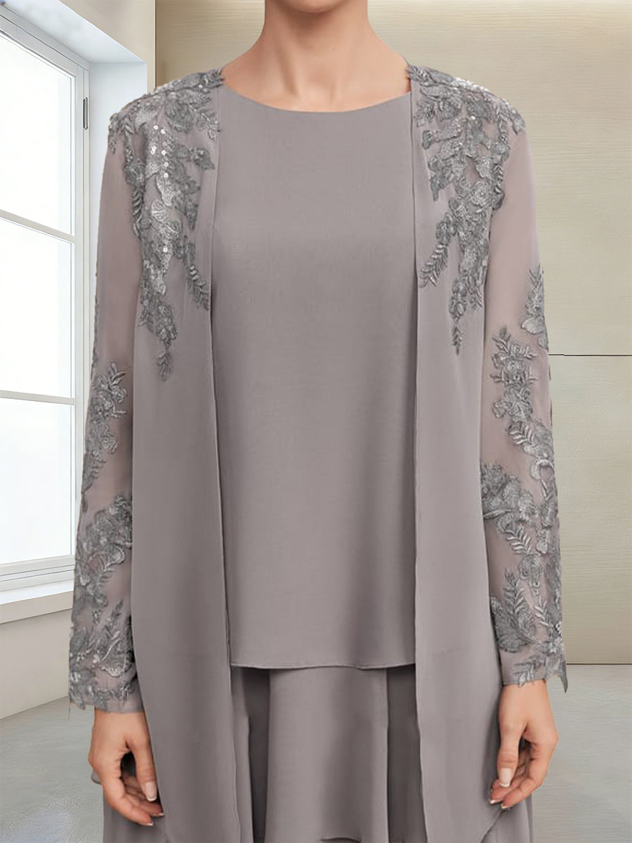 A-Line/Princess Scoop Long Sleeves Mother of the Bride Dresses with Appliques &amp; Ruffles
