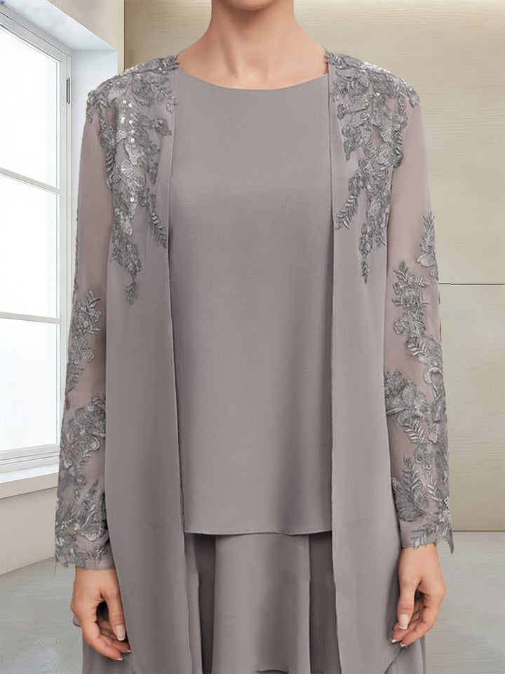 A-Line/Princess Scoop Long Sleeves Mother of the Bride Dresses with Appliques &amp; Ruffles