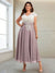 A-Line/Princess Cap Sleeves V-Neck Tea-Length Plus Size Mother of the Bride Dresses with Appliques