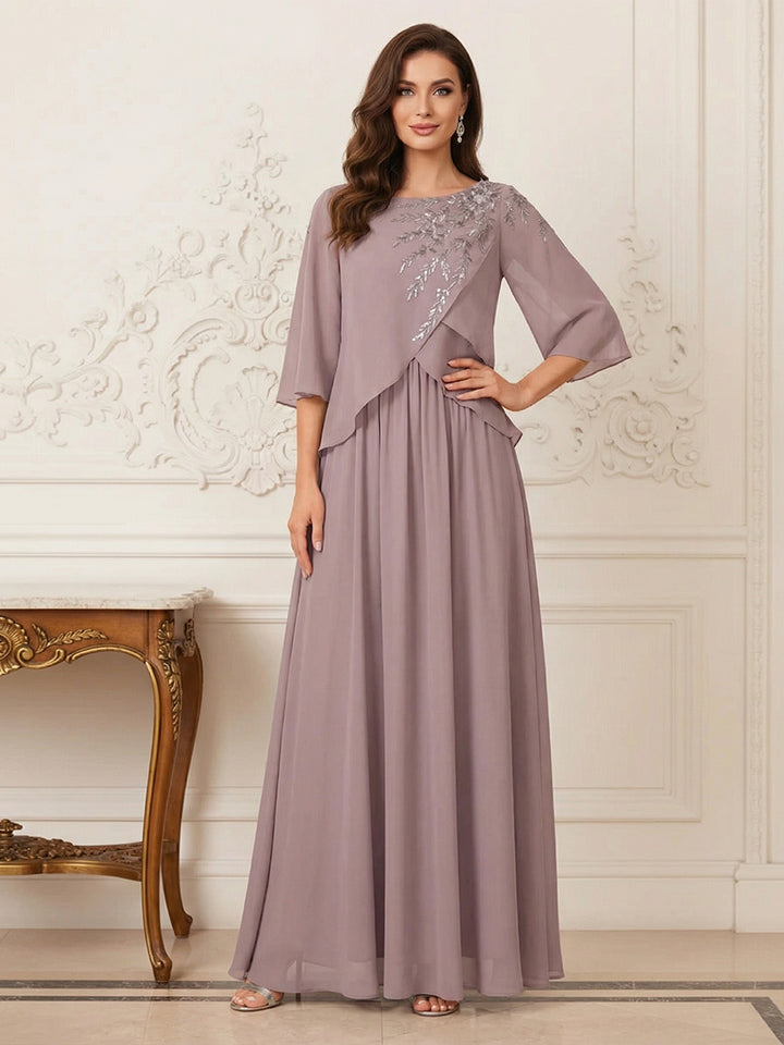 A-Line/Princess Half Sleeves Scoop Floor-Length Mother of the Bride Dresses with Appliques &amp; Sequins