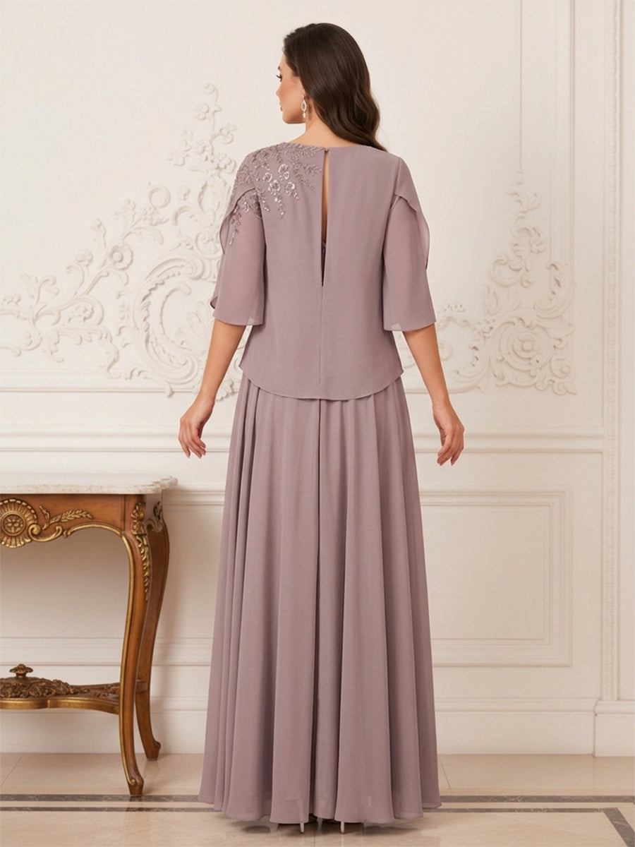A-Line/Princess Half Sleeves Scoop Floor-Length Mother of the Bride Dresses with Appliques &amp; Sequins