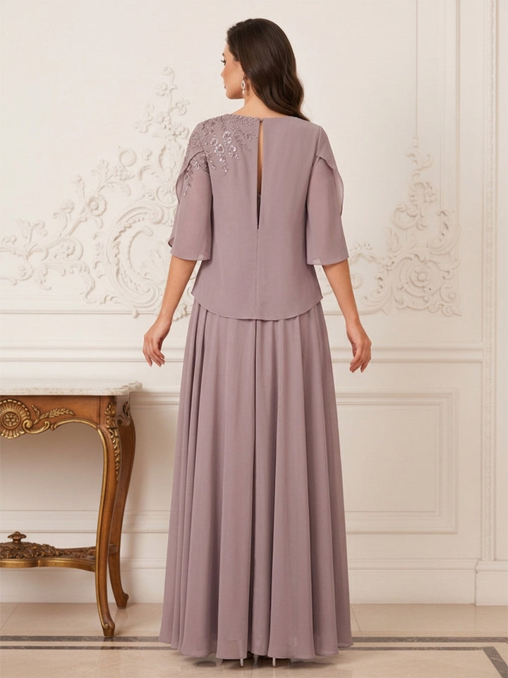A-Line/Princess Half Sleeves Scoop Floor-Length Mother of the Bride Dresses with Appliques &amp; Sequins