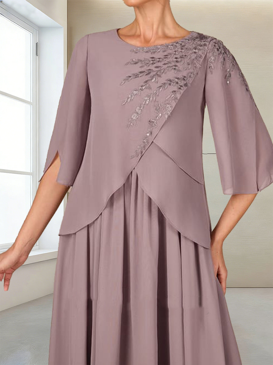 A-Line/Princess Half Sleeves Scoop Floor-Length Mother of the Bride Dresses with Appliques &amp; Sequins