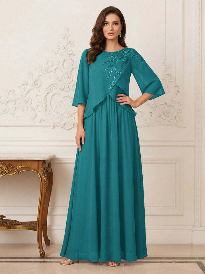 A-Line/Princess Half Sleeves Scoop Floor-Length Mother of the Bride Dresses with Appliques &amp; Sequins