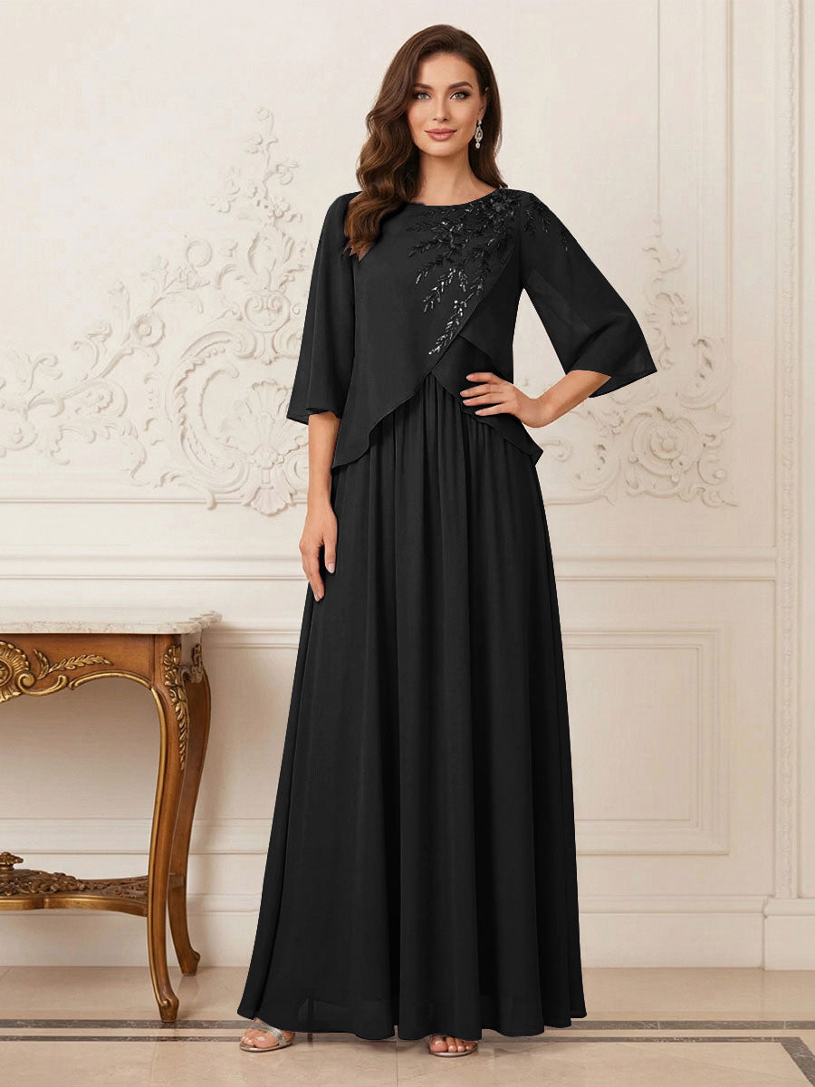 A-Line/Princess Half Sleeves Scoop Floor-Length Mother of the Bride Dresses with Appliques &amp; Sequins