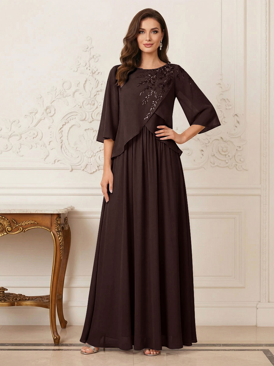 A-Line/Princess Half Sleeves Scoop Floor-Length Mother of the Bride Dresses with Appliques &amp; Sequins