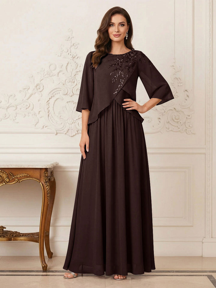 A-Line/Princess Half Sleeves Scoop Floor-Length Mother of the Bride Dresses with Appliques &amp; Sequins