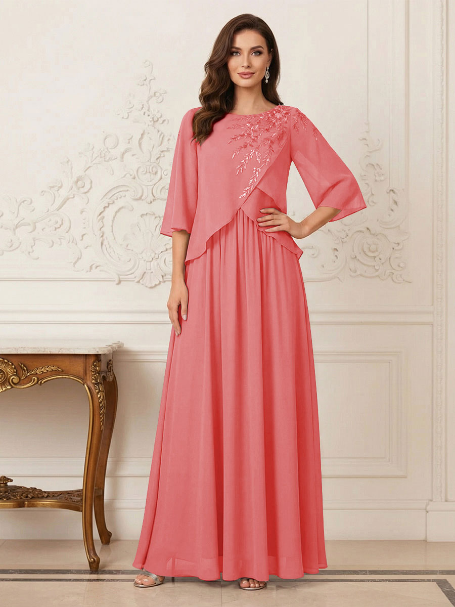 A-Line/Princess Half Sleeves Scoop Floor-Length Mother of the Bride Dresses with Appliques &amp; Sequins
