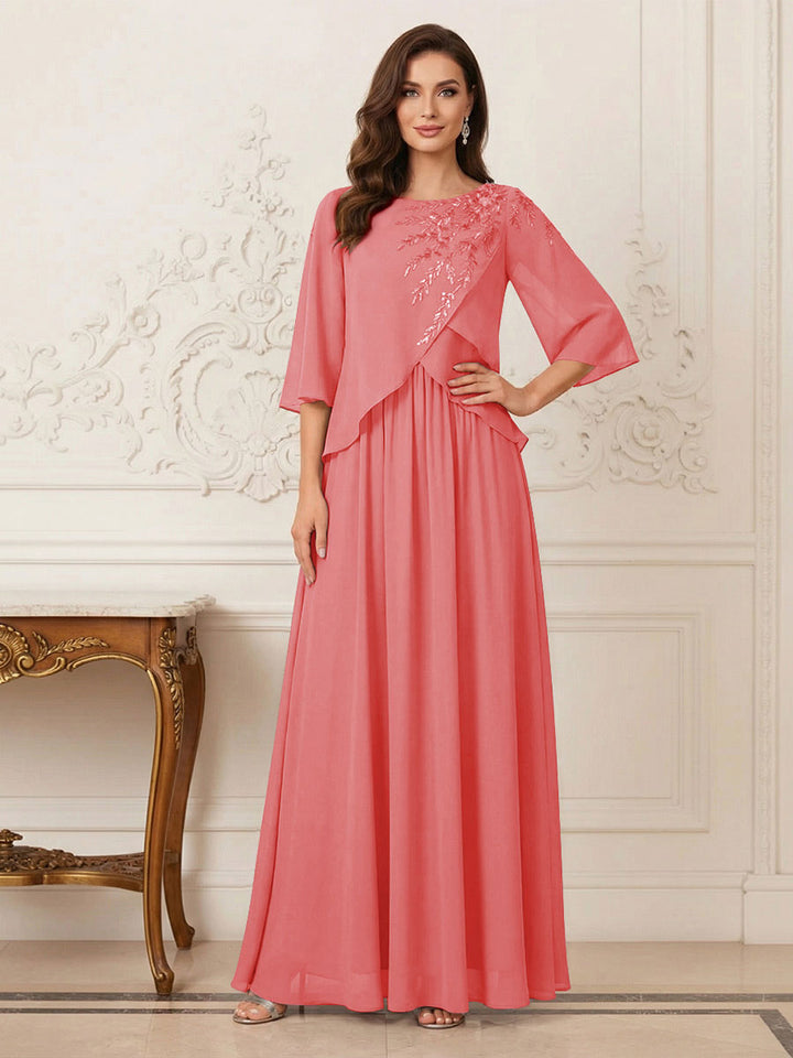 A-Line/Princess Half Sleeves Scoop Floor-Length Mother of the Bride Dresses with Appliques &amp; Sequins