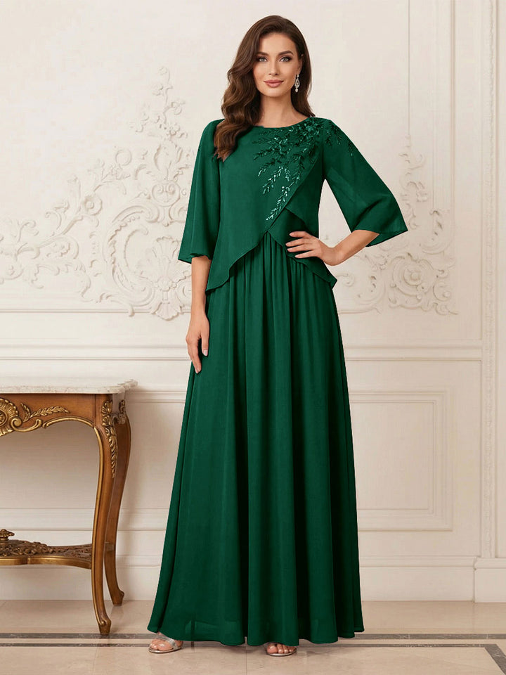 A-Line/Princess Half Sleeves Scoop Floor-Length Mother of the Bride Dresses with Appliques &amp; Sequins