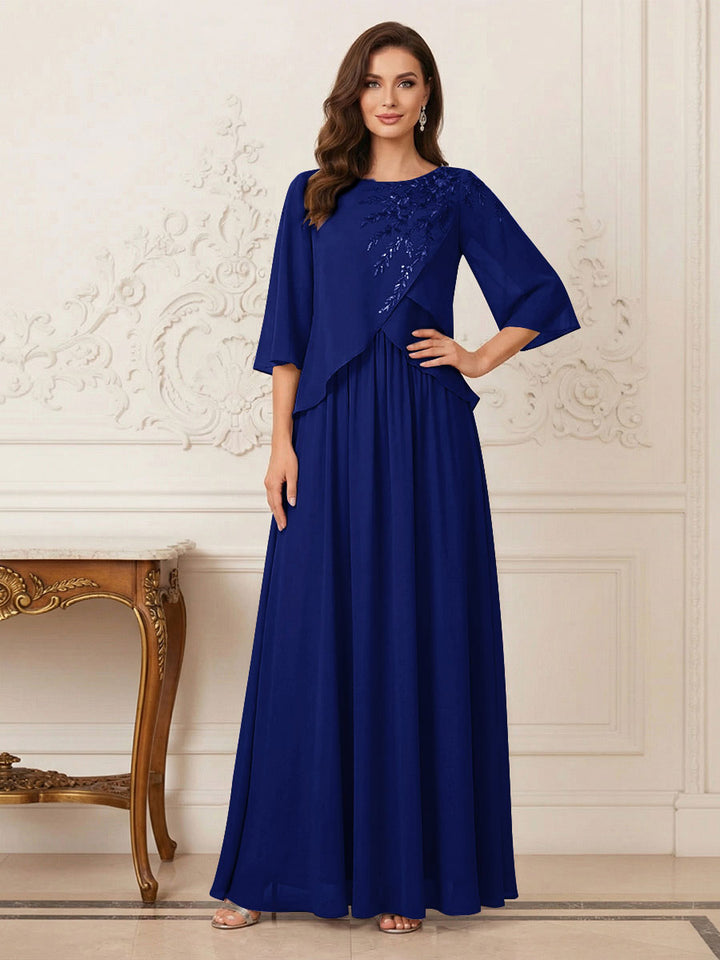 A-Line/Princess Half Sleeves Scoop Floor-Length Mother of the Bride Dresses with Appliques &amp; Sequins