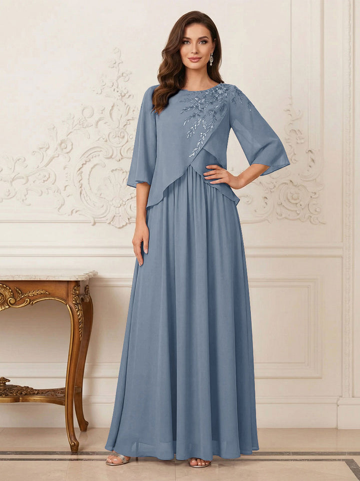 A-Line/Princess Half Sleeves Scoop Floor-Length Mother of the Bride Dresses with Appliques &amp; Sequins
