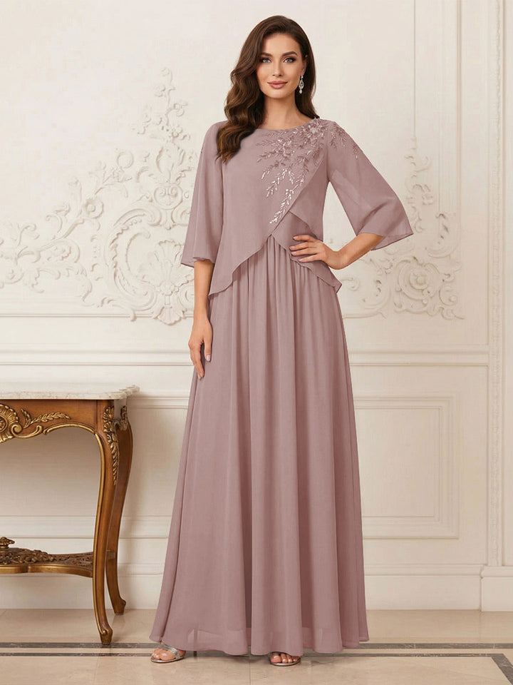 A-Line/Princess Half Sleeves Scoop Floor-Length Mother of the Bride Dresses with Appliques &amp; Sequins