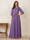 A-Line/Princess Half Sleeves Scoop Floor-Length Mother of the Bride Dresses with Appliques & Sequins