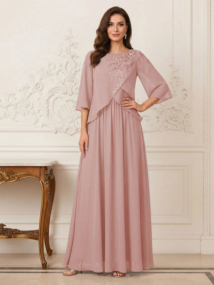 A-Line/Princess Half Sleeves Scoop Floor-Length Mother of the Bride Dresses with Appliques &amp; Sequins