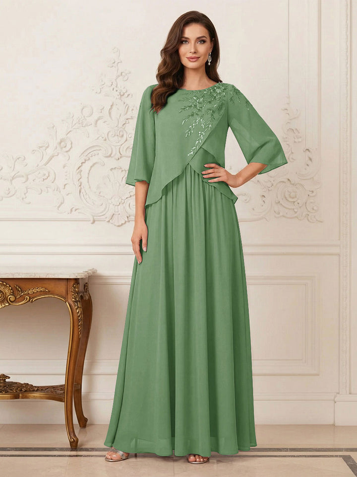 A-Line/Princess Half Sleeves Scoop Floor-Length Mother of the Bride Dresses with Appliques &amp; Sequins