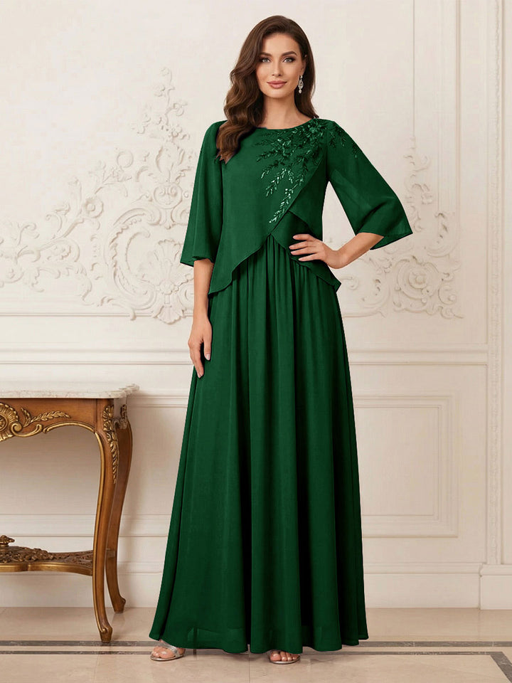 A-Line/Princess Half Sleeves Scoop Floor-Length Mother of the Bride Dresses with Appliques &amp; Sequins