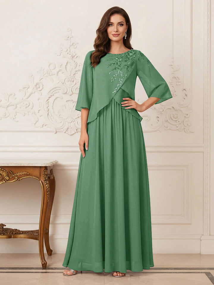 A-Line/Princess Half Sleeves Scoop Floor-Length Mother of the Bride Dresses with Appliques &amp; Sequins