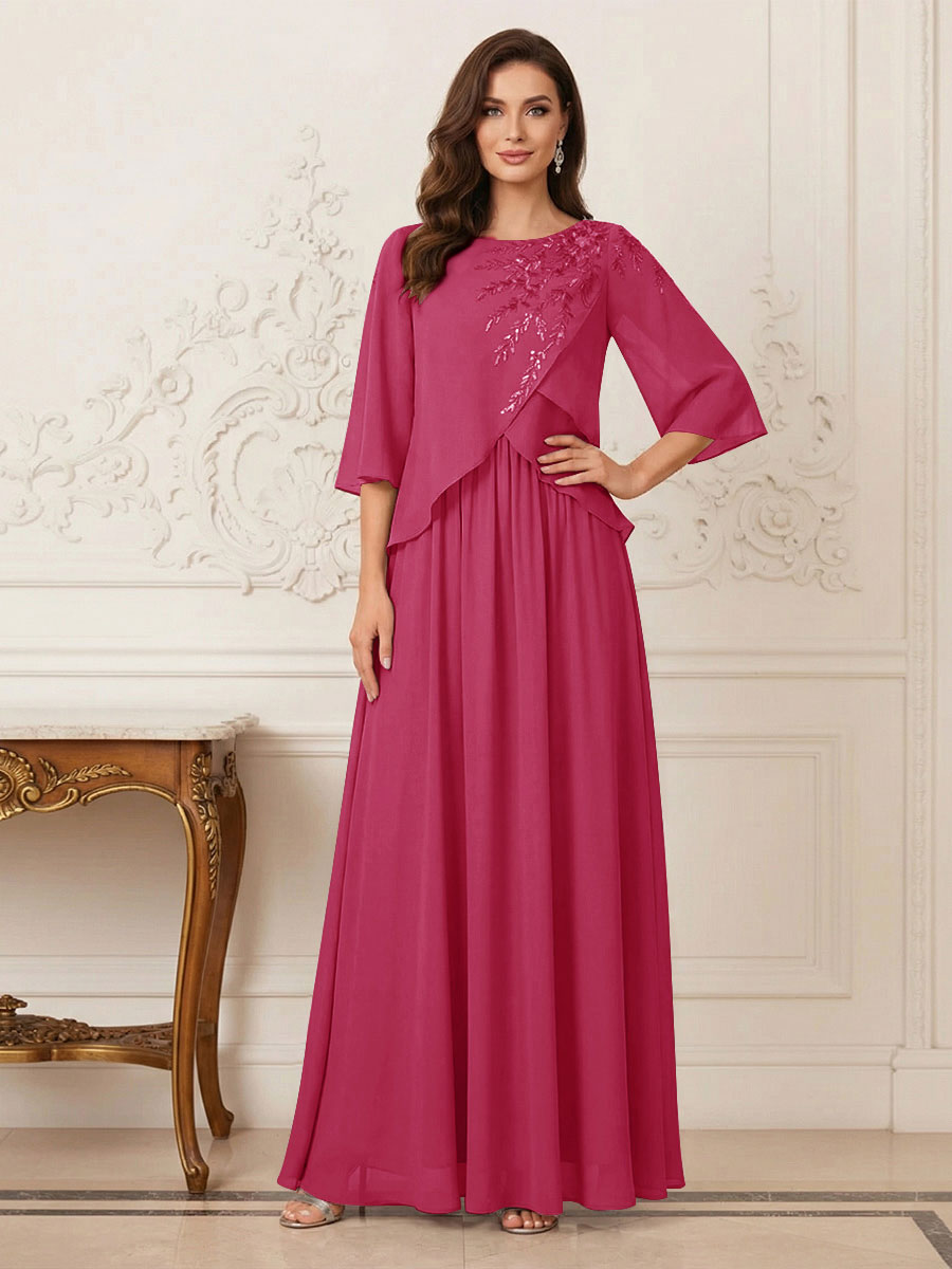 A-Line/Princess Half Sleeves Scoop Floor-Length Mother of the Bride Dresses with Appliques &amp; Sequins