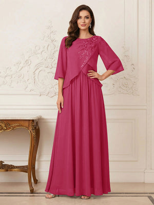 A-Line/Princess Half Sleeves Scoop Floor-Length Mother of the Bride Dresses with Appliques & Sequins